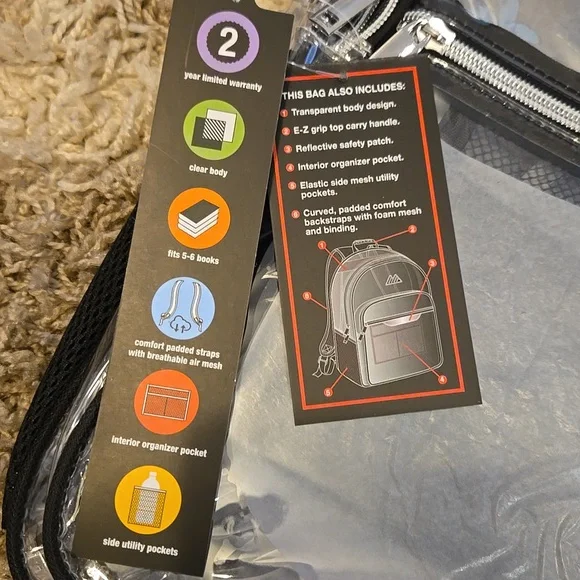 NWT Summit Deluxe Clear Backpack Black - Picture 5 of 7